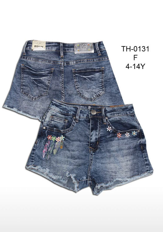 Picture of TH0131 GIRLS JEANS SHORTS WITH FLOWERS NEAR FRONT POCKET